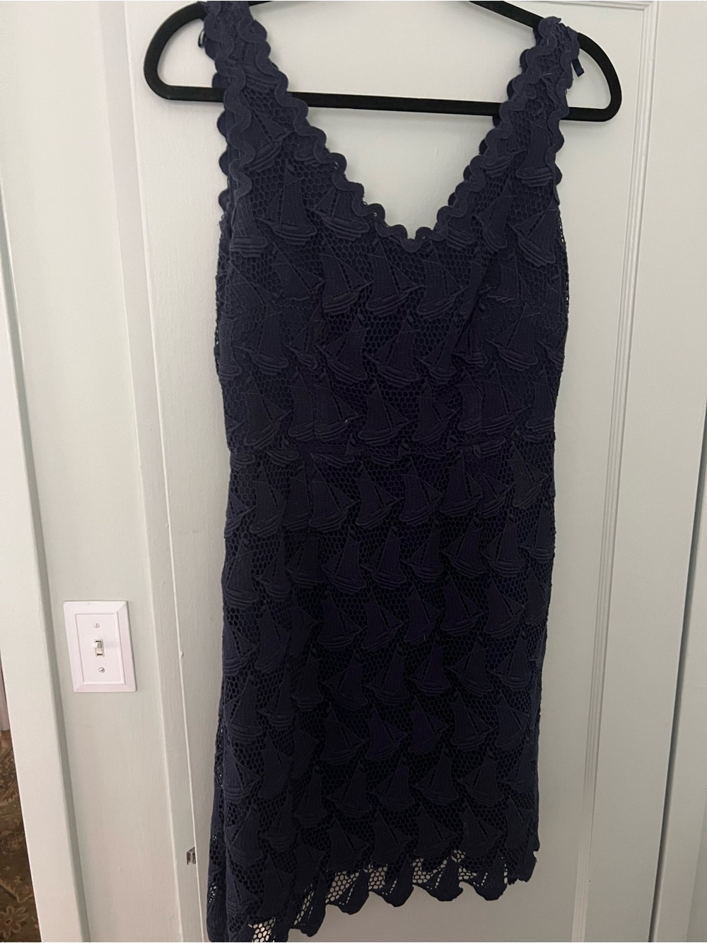 Lilly Pulitzer Navy Sailboat Scallop Lace Dress